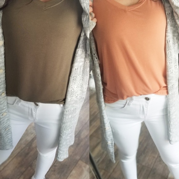 S🅾️LD OUT Ava Basic V-Neck Tee Olive Modal Top - Picture 6 of 6